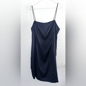August Silk Y2K Navy Blue 100% Silk Spaghetti Strap Slip Cocktail Dress Size 12